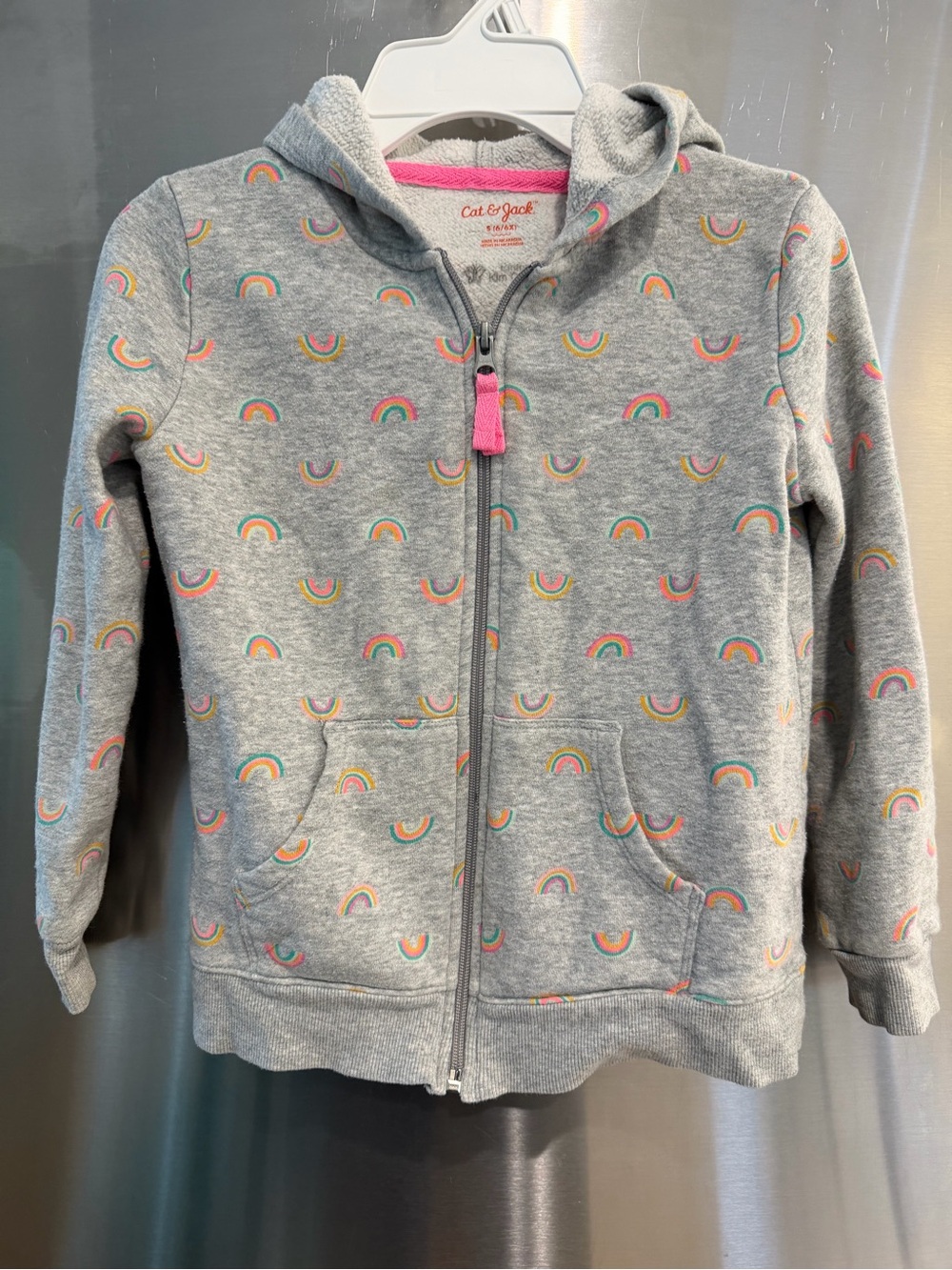 Cat & Jack Gray Zip Hoodie with Pastel Rainbow Print